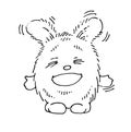 Fat funny hare laughs. Cheerful wild animal. A comical character. Sketch sketch. Hand drawing isolated on white