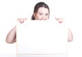 Fat girl with blank sign, billboard Royalty Free Stock Photo