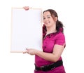 Fat girl with blank sign, billboard Royalty Free Stock Photo