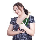 Fat girl with bottle of champagne
