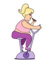 Fat girl doing indoor biking exercise