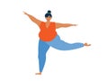 Fat girl doing yoga, standing on one leg Royalty Free Stock Photo