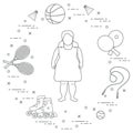 Fat girl, sports equipment. Children activities.