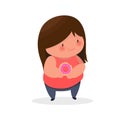 Fat girl with donut in her hands healthy concept Royalty Free Stock Photo