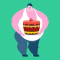 Fat guy and cake. Glutton Thick man and pie. vector illust Royalty Free Stock Photo