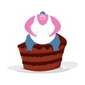 Fat guy and cake. Glutton Thick man and pie. vector illust Royalty Free Stock Photo