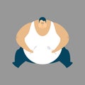 Fat guy sitting isolated. Glutton Thick man. vector illust