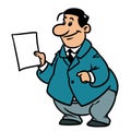 Fat happy businessman document plan character cartoon