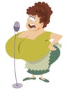 Fat housewife sings into microphone. Illustration for internet and mobile website Royalty Free Stock Photo