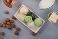 Fat keto peanut butter, cheesecake, matcha coconut balls . keto protein balls and matcha tea recipes ingredients. it works