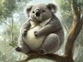 Fat koala sitting on a sturdy branch Royalty Free Stock Photo