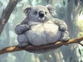 Fat koala sitting on a sturdy branch Royalty Free Stock Photo