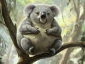 Fat koala sitting on a sturdy branch Royalty Free Stock Photo