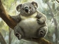 Fat koala sitting on a sturdy branch Royalty Free Stock Photo