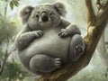 Fat koala sitting on a sturdy branch Royalty Free Stock Photo