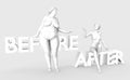 Fat lady and slim diet women. Unhealthy and healthy lifestyle people on light grey background. Lettering Before and After