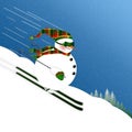 Fat Little Snowman Skiing down Mountain at fast Speed