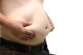 Fat male body part on white background Royalty Free Stock Photo