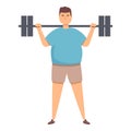 Fat man barbell stand exercise icon cartoon vector. Athletic condition Royalty Free Stock Photo