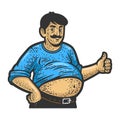 Fat man with beer belly abdominal obesity sketch Royalty Free Stock Photo