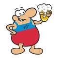 Fat Man and beer, cartoon, humorous vector illustration