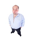 Fat Man in a Blue Shirt, Contorts Antics Royalty Free Stock Photo