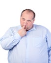 Fat Man in a Blue Shirt, Thumb-Sucking Royalty Free Stock Photo