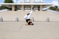 Fat man breakdancing outdoor