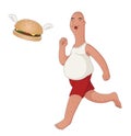 Fat Man Chasing A Winged Burger