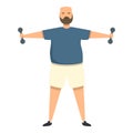 Fat man dumbbell exercise icon cartoon vector. Sport gym Royalty Free Stock Photo