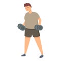 Fat man dumbbell training icon cartoon vector. Workout gym Royalty Free Stock Photo