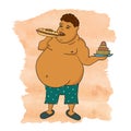 Fat man eating burger. Royalty Free Stock Photo