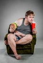 Fat man eating hamburger Royalty Free Stock Photo