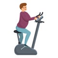 Fat man exercise bike icon, cartoon style Royalty Free Stock Photo