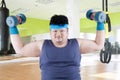 Fat man exercise in fitness center Royalty Free Stock Photo