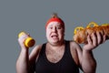 Fat man, fight against obesity concept Royalty Free Stock Photo