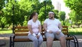 Fat man flirting with obese pretty girl, telling jokes, overcoming insecurities