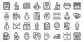 Fat man in the gym icons set outline vector. Obese diet