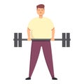 Fat man gym stand icon cartoon . Workout barbell Royalty Free Stock Photo