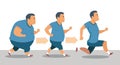Fat man jogging to lose weight and become a slim athlete. Running sport man. Fat to fit concept Royalty Free Stock Photo