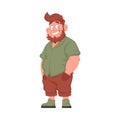 Fat man posing and smiling. Overweight guy is cute, body positivity theme. Cartoon style