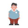 Fat man posing and smiling. Overweight guy is cute, body positivity theme. Cartoon style