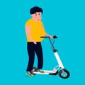 Fat man rides on the scooter. Vector illustration Royalty Free Stock Photo