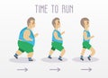 Fat man running to slim shape. Sport and fitness vector concept illustration