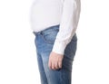 A fat man in a small, tight white shirt. Uncomfortable clothing concept, obesity. Slimming Royalty Free Stock Photo