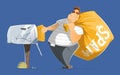 Fat man spammer with a big sack of spam mails Royalty Free Stock Photo