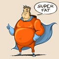 Fat man super hero. Colored. Sketch style