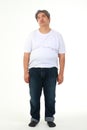 Fat man wearing white shirt standing on a white background Royalty Free Stock Photo
