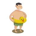 Fat Man With Rubber Duck Buoy Illustration Design