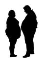 Fat man and woman is worry about health vector silhouette. Overweight person trouble, difficult moving. Big boy think about food.